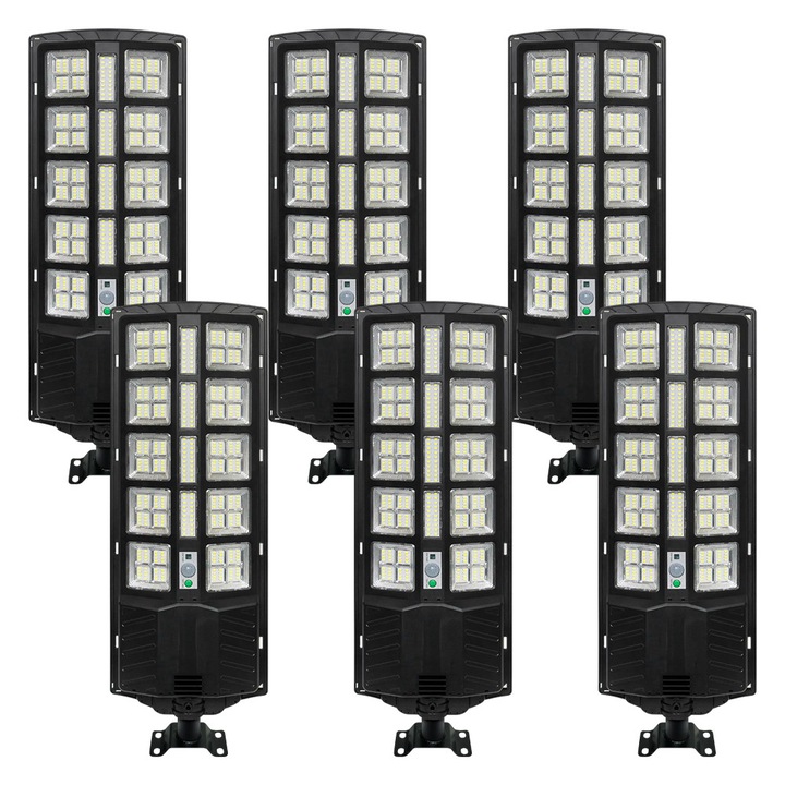 6 db napelemes utcai lámpa készlet, Optim Solution, 300 W, Napelemes töltés, Autonómia, LED-ek, 180°-os világítási szög, udvarhoz, kerthez, járdához, energiatakarékos teljesítmény, távirányító, világítási módok, távirányítóval, IP65, fekete