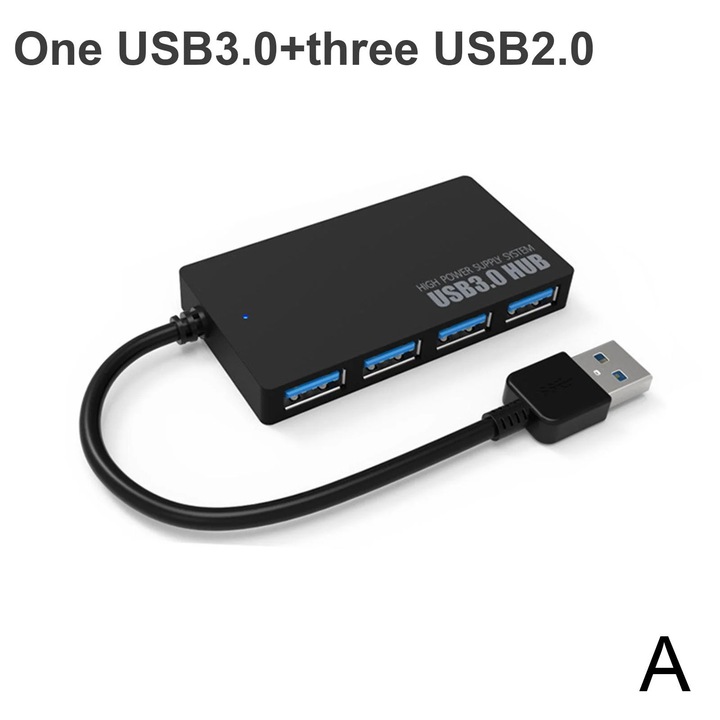 YANYXR USB 3.0 Hub 4 portos fekete kompakt