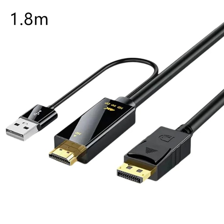 YANYXR HDMI-DisplayPort kábel 19cm 1.8m fekete 4K 60Hz