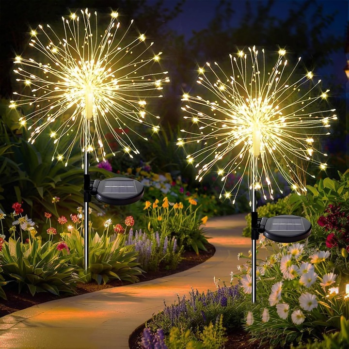 2 db Dekofun kültéri napelemes lámpa készlet, 150 LED, pitypang alakú, meleg fehér
