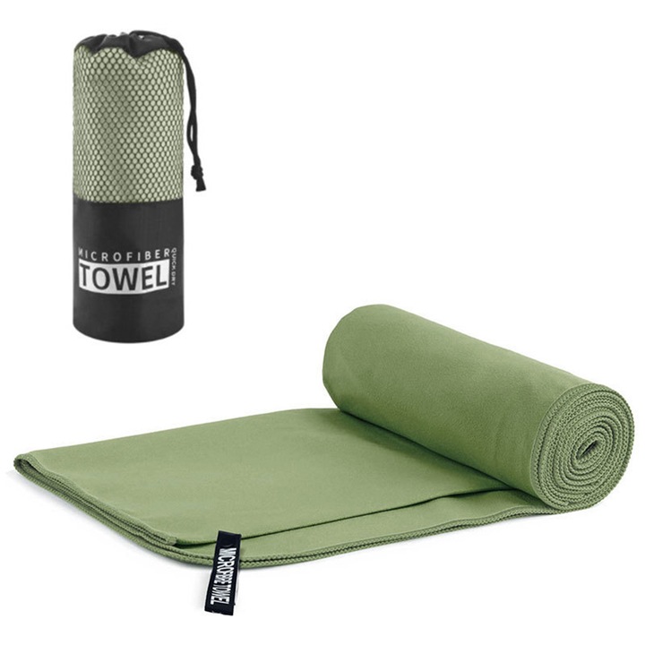 Фитнес кърпа, изработена от микрофибър, супер абсорбираща, за фитнес, пътуване и плаж, цвят военно зелено, 76x152 см
