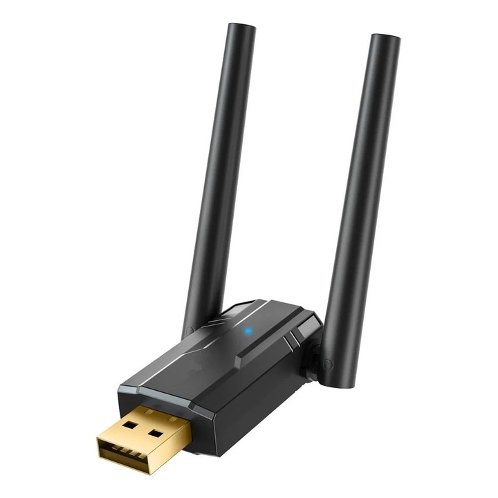 YANYXR USB Bluetooth adapter kettős antennával, fekete, 150M Bluetooth 5.4