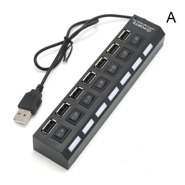 Hub USB 2.0 YANYXR 7 portos fekete fehér