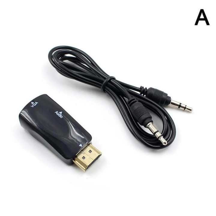 YANYXR HDMI-VGA adapter, audio, fekete-fehér, 50x16x14mm