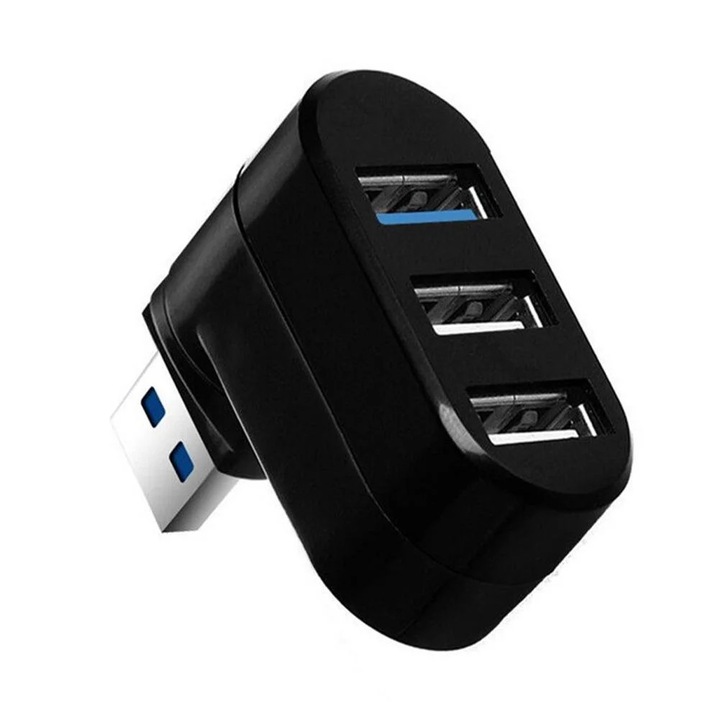 YANYXR USB elosztó 3 forgatható porttal, fekete 5x4.3x1.8cm