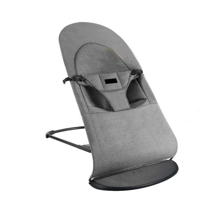 Бебешки люлеещ се стол, ZGGZERG, 0-2 години, 4 позиции за регулиране, Макс. 25 кг, Сгъваем, Ергономична люлка, Мека възглавница, С поставка за играчки и предпазен колан, Памук, 50*89*39 см, Сив