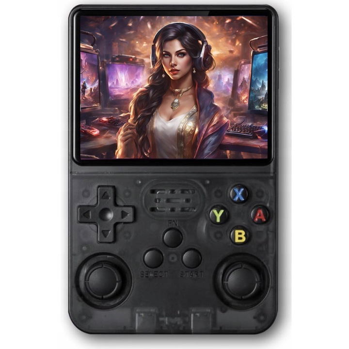 Преносима ретро конзола с игри, R36S 64GB четириядрен Cortex-A53 1.5GHz, 1GB DDR3, Arhatreya, IPS LCD 3.5" 640x480, 3500 mAh, черна
