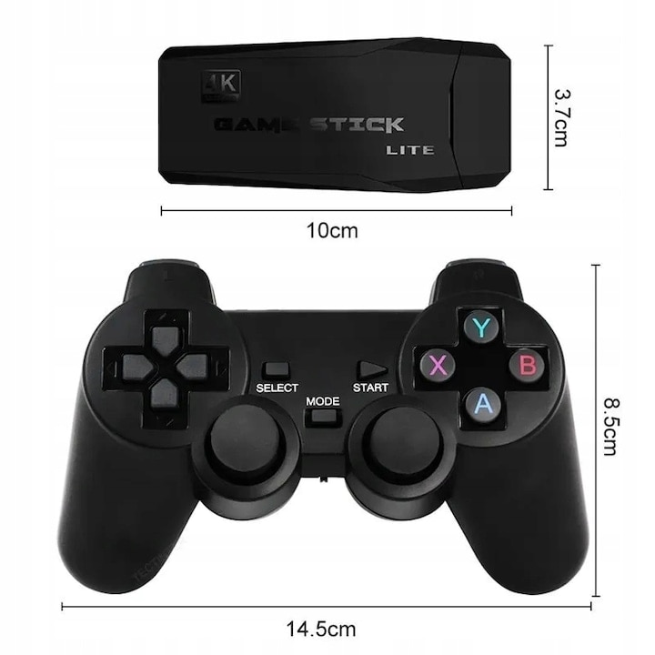 Stick pentru jocuri video, Consola de jocuri video Lite 4K, controler, Arhatreya®，fara fir dublu M8 64GB Pana la 20000 de jocuri retro pentru
