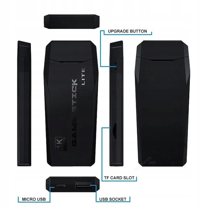 Stick pentru jocuri video, Consola de jocuri video Lite 4K, controler, Arhatreya®，fara fir dublu M8 64GB Pana la 20000 de jocuri retro pentru