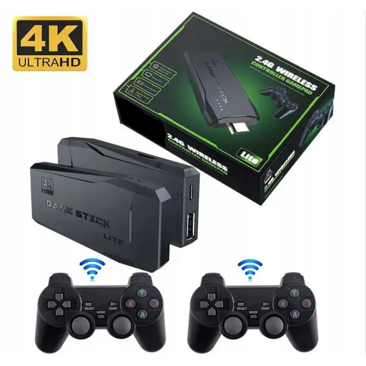 Видеоигрова конзола, Lite 4K, контролер, Arhatreya®, безжична двойна M8 памет 64GB, до 20 000 ретро игри за