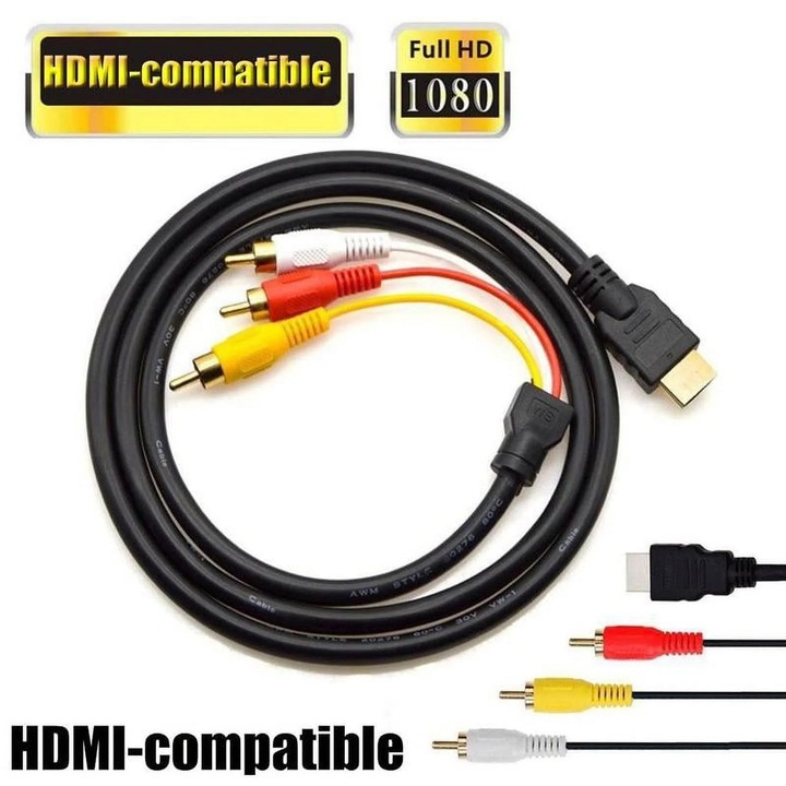 YANYXR HDMI към 3 RCA адаптерен кабел черен 150см
