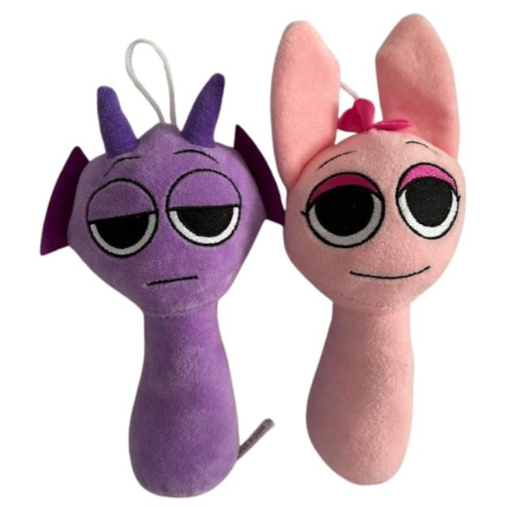 Set 2 jucarii de plus Sprunki: Durple si Pinky, mov-roz, 23cm