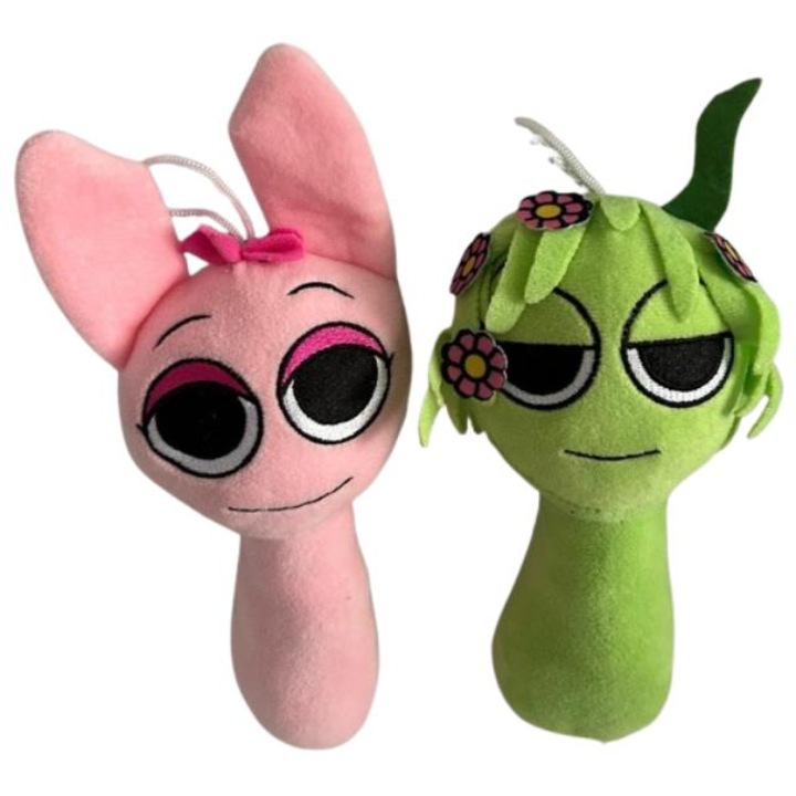 Комплект от 2 плюшени играчки Sprunki: Пинки и Петък, зелено-розови, 23см
