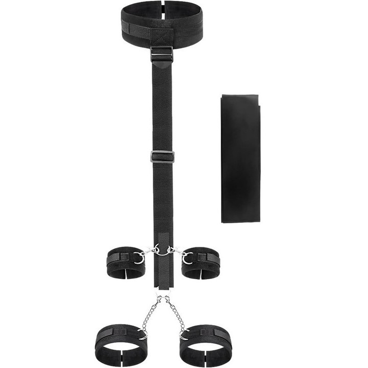 OEM BDSM szett pároknak, 4 kiegészítővel, állítható bilincsekkel, szemmaszk, fekete