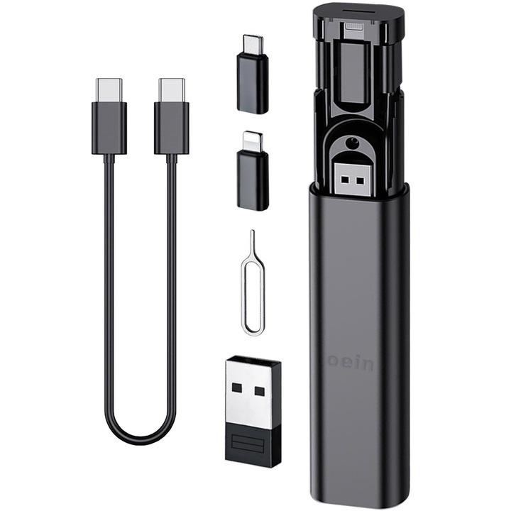 Set cabluri de date multifunctionale, Organizator cabluri, multiple adaptoare OTG, Incarcare rapida 60W, Multifunctional, Compatibil cu Samsung-Iphone-Huawei-XIAOMI, Negru texturat