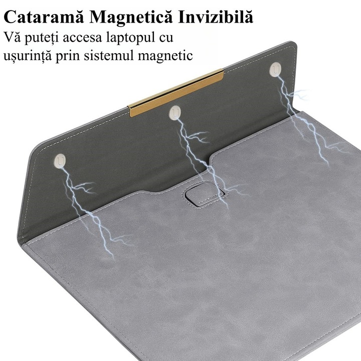 Калъф за лаптоп 13-14 инча, сгъваема стойка 4 в 1, съвместим с MacBook Air, MacBook Pro, изкуствена кожа, универсален размер, 25 x 34 см, тъмносив