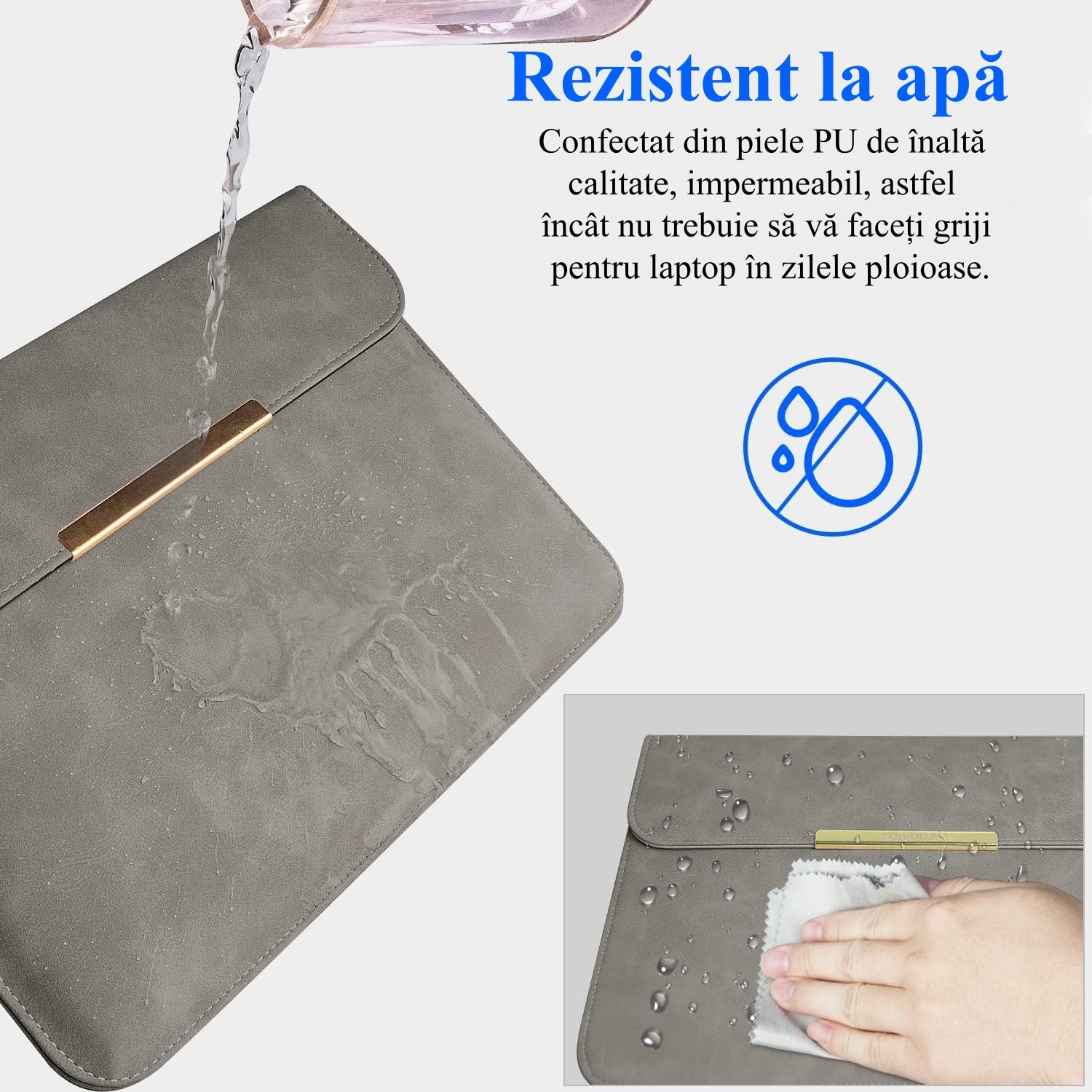 Husa Laptop 15-16 inch, Nasture magnetic, compatibila cu MacBook Air, MacBook Pro, Piele PU, Marime Universala, Gri inchis
