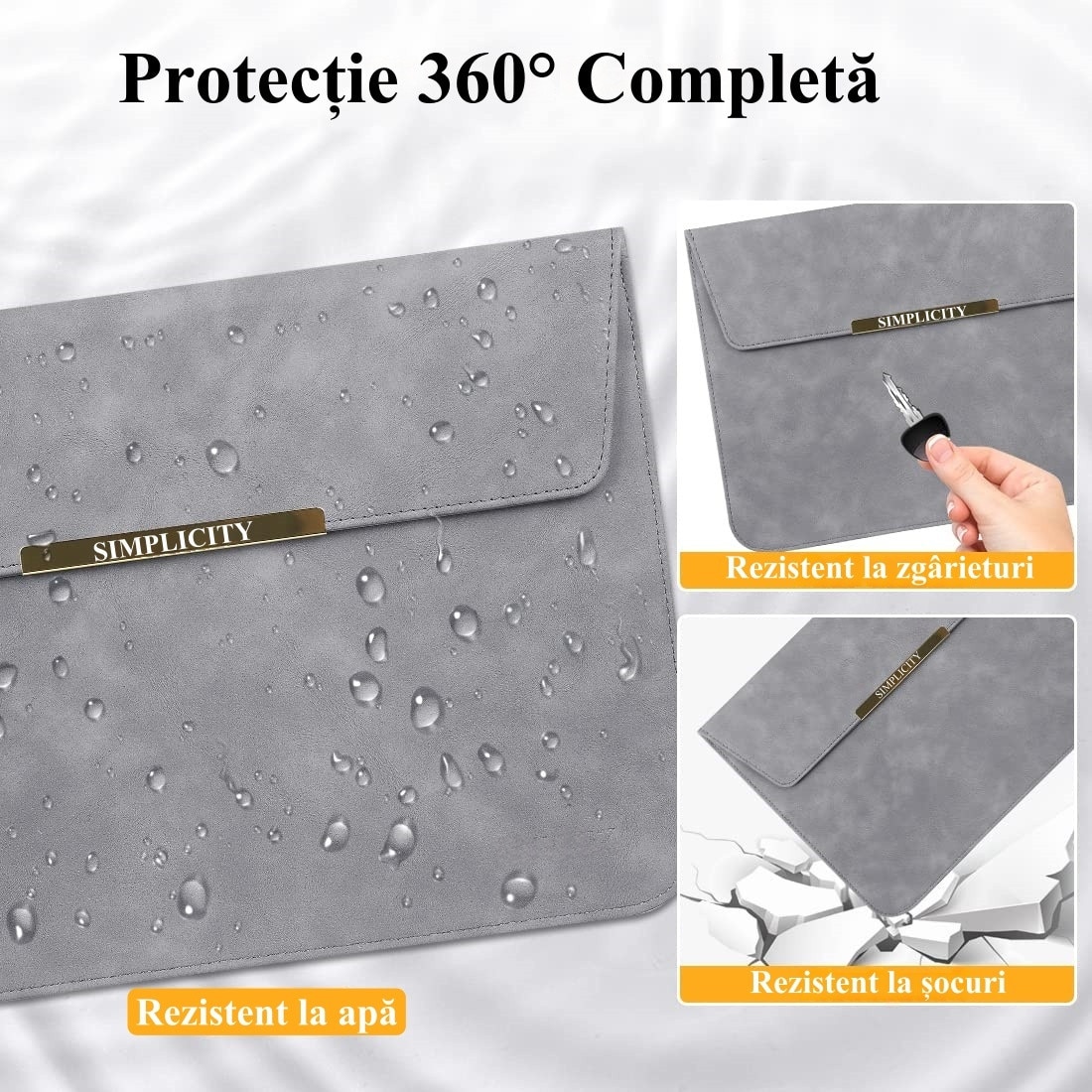 Husa Laptop 15-16 inch, Nasture magnetic, compatibila cu MacBook Air, MacBook Pro, Piele PU, Marime Universala, Gri inchis