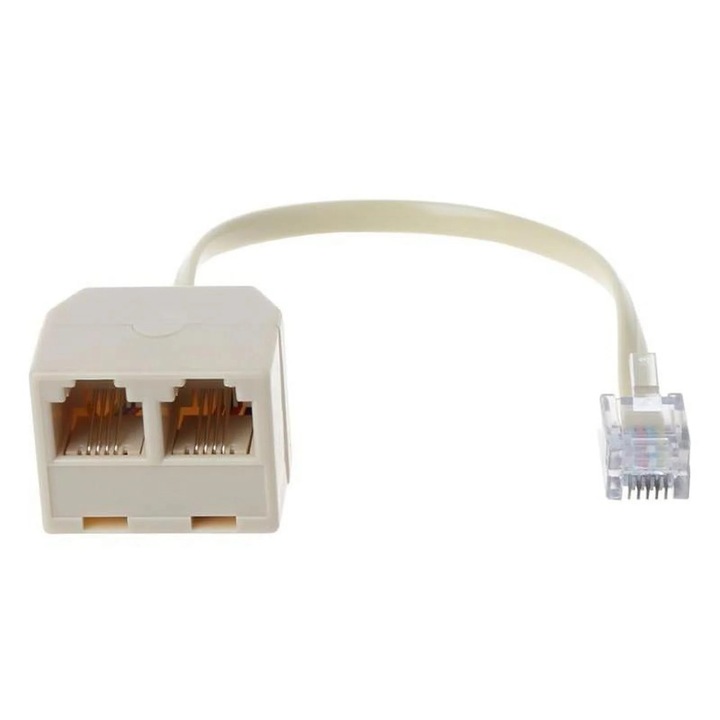 Telefon adapter elosztó RJ11 6P4C 1 az 2-höz, fekete, 16cm