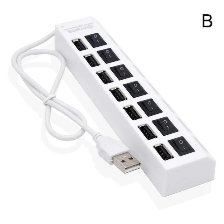 Hub USB 2.0 YANYXR 7 portos fekete fehér