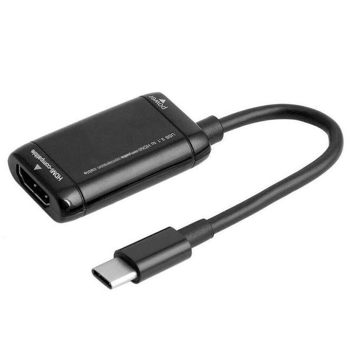 YANYXR USB 3.1 Type-C – HDMI adapter kábel, fekete, 170x27x11mm