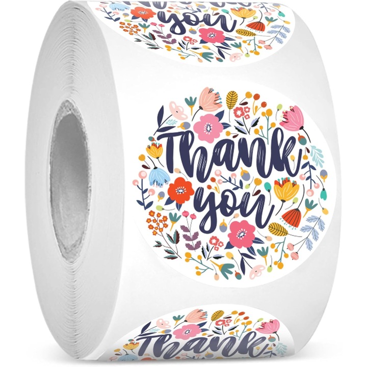 Rola de etichete autoadezive, 500 de autocolante rotunde de 1 inch cu design floral multicolor, ideale pentru aniversari, nunti, distributii, de-a miresei si perfecte pentru proprietari de afaceri mici (1 rola)