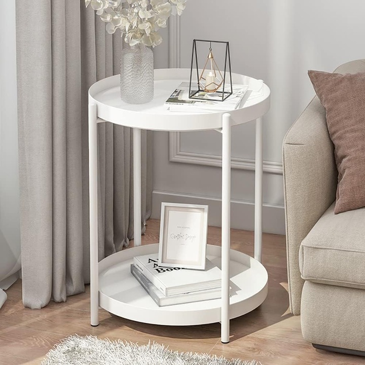 Маса за кафе, 2 нива, подвижни табли, метал, 42 x 52 см, бяла