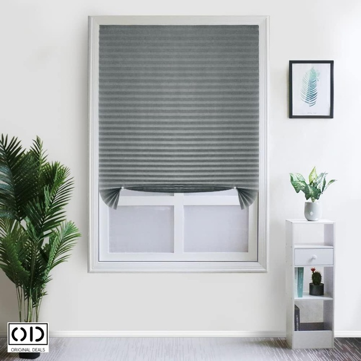 Jaluzea Blackout pentru Fereastra Termopan, cu Izolatie Termica din Aluminiu si Sistem de Prindere Dublu Adeziv Inclus, Model Premium, Dimensiune 60 x 180 cm, Gri, ORIGINAL DEALS