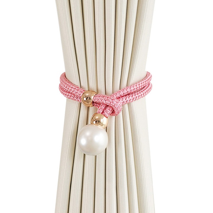 Set 2 curele perdea perle, accesorii reglabile, roz