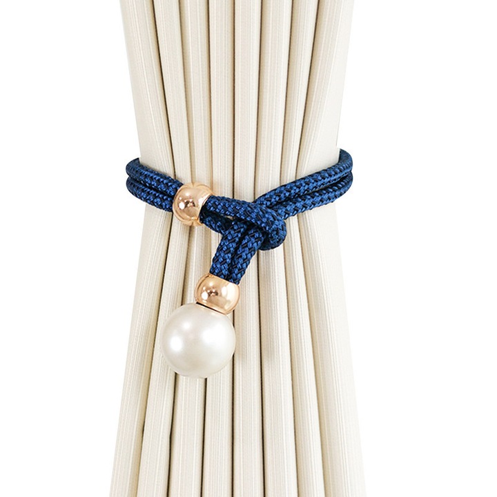 Set 2 curele perle pentru perdele, accesorii ajustabile, albastru