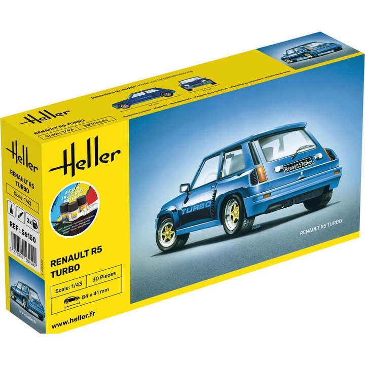 Kit Automodel de construit Heller Renault R5 Turbo cu vopseluri pensula si adeziv +14ani 1:43 HELL 56150