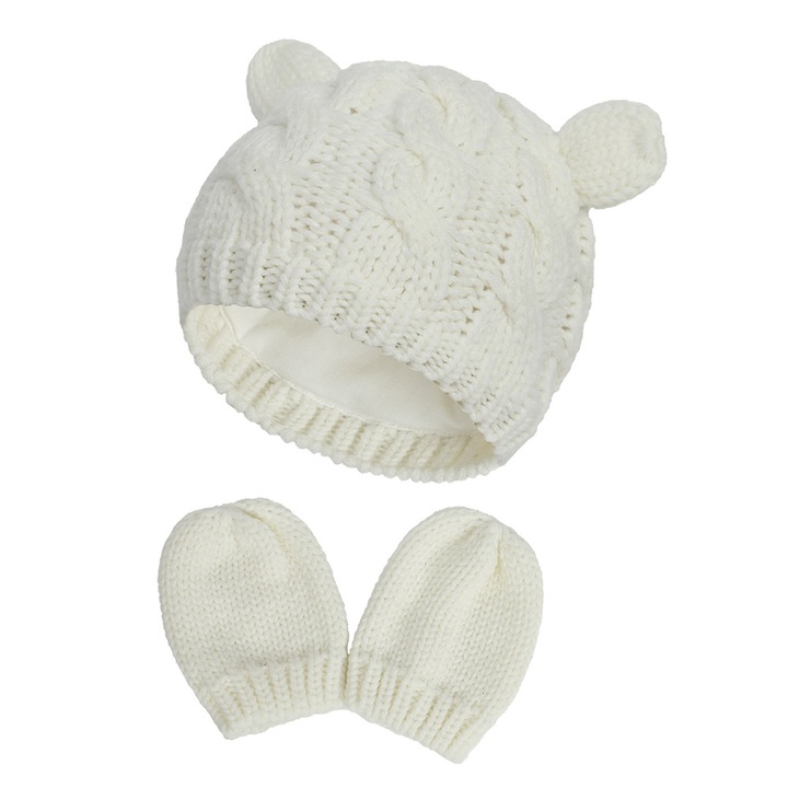 Set caciula si manusi pentru bebelusi, Zeaicos, 0-12 luni, protectie urechi, caldura, multicolor