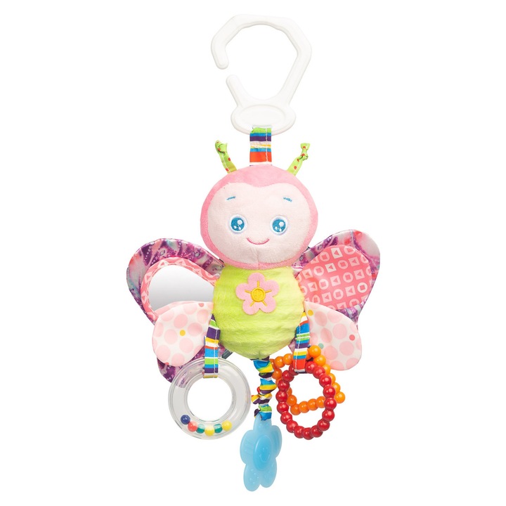 Rattle Baby, SENSILLO, jucarie de plus pentru copii cu zornaitor, inel Teether, Fluture