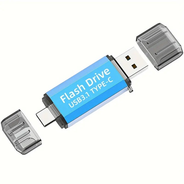 Pen Drive SkyTechs® memorie USB Dual Drive LansTen capacitate 64 GB, USB 3.1, USB Type-C pentru transferul datelor smartphone-uri, tablete si calculatoare albastru