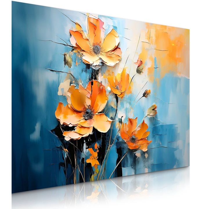 Tablou Muralo, Pentru Sufragerie Dormitor 70 cm x 50 cm Flori Portocalii Tablou Abstract