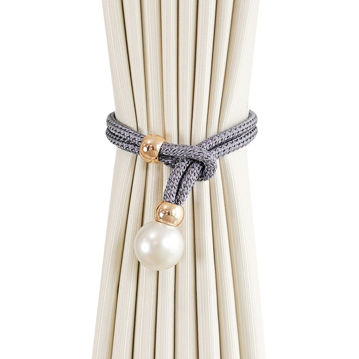 Set 2 curele perdea perle, accesorii ajustabile, gri inchis
