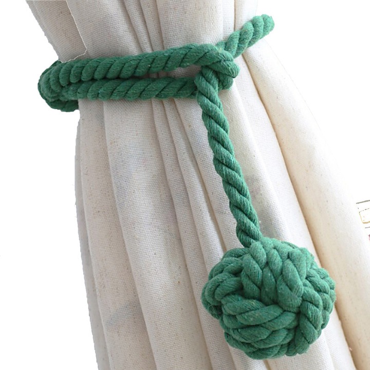 Set 2 curele perdea din bumbac tesute manual, stil bohemian, ajustabile, verde