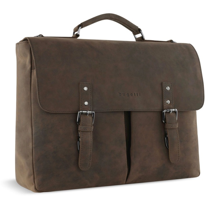 Céges laptoptáska, Bugatti, Luca sorozat, 495639, valódi bőr, barna