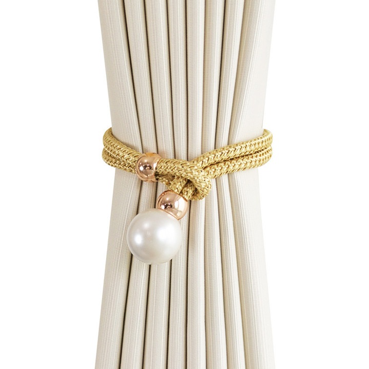 Set 2 curele perle pentru perdele, accesorii ajustabile, auriu