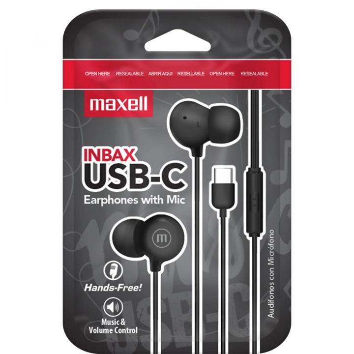Слушалки тапи с микрофон MAXELL IN-BAX, USB-C, Черни