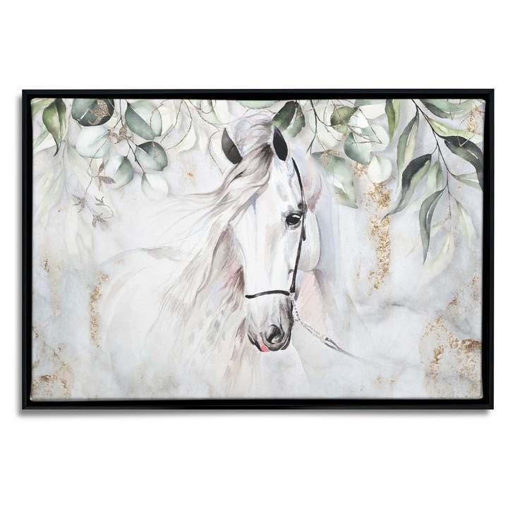 Pictura In Rama, DecoWalls, Rama American Box Cu Efect De Profunzime, Model - Cal Alb, 60x90 cm, Panza De Inalta Calitate Cu Gramaj De 260 G/M², Marginile Picturii Imprimate, Constructie Solida Cu Rama Din Lemn De 20 Mm, 1 Pictura, Multicolor