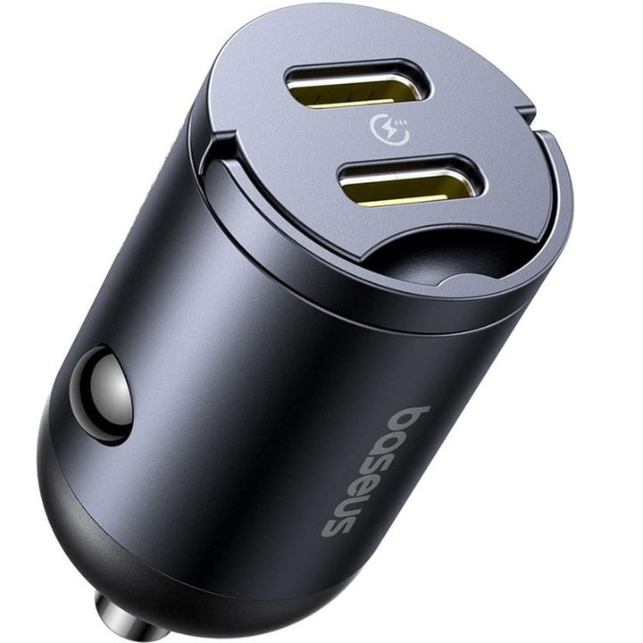 Incarcator auto Baseus Tiny Star PD 30W, 2x USB-C, negru