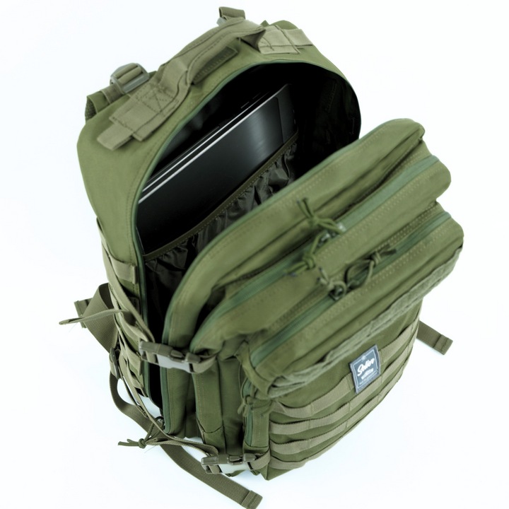 Тактическа военна туристическа раница 49L Solier SV21 Harden, зелена, водоустойчива, MOLLE, против кражба, с множество джобове и ергономични презрамки, Codura 600D