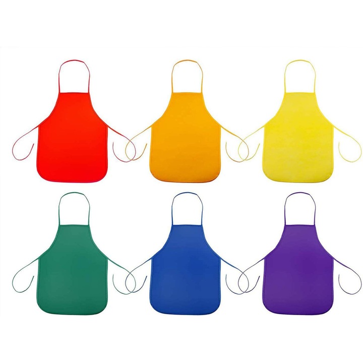 Комплект от 6 детски престилки, Полиестер, Възраст 3-7 години, 33 x 48 см, Многоцветни