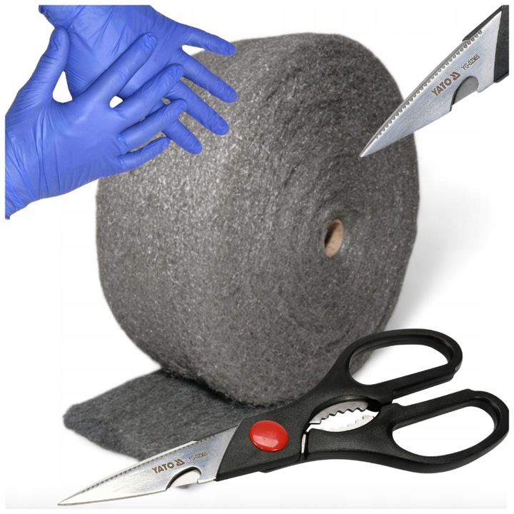 Foarfeca multifunctionala YATO, lana de otel universala Wooltec 1kg pentru lustruire, manusi, set complet pentru curatare, renovare si protectie impotriva rozatoarelor