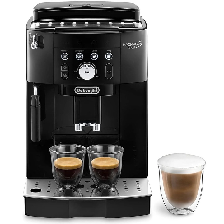 Espressor automat De'Longhi Magnifica S Smart ECAM 230.13.B, 1450W, 5 tipuri de bauturi, 1.8L, 15 bari, Sistem de spumare reglabil, Rasnita cu 13 setari, Negru