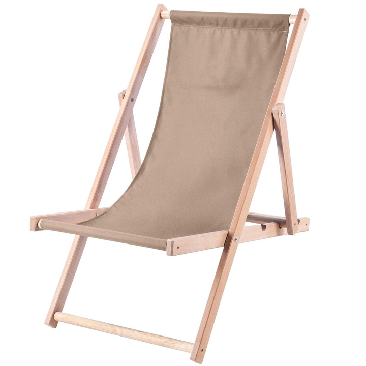 Sezlong pliabil, Kadax, Textil, Cadru lemn, Capacitate 120 kg, 75-80x53x63-78cm, Cappucino