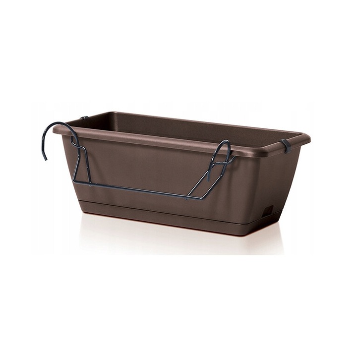 Jardiniera pentru balcon cu suport, Kadax, Plastic, 40 x 19 x 14.5 cm, Maro