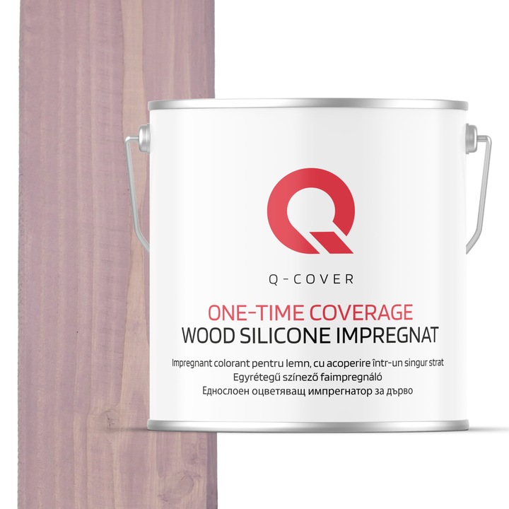 Impregnant colorant pentru lemn, cu vopsire intr-un singur strat, Q-Cover, Roz pudrat H3250, pentru exterior, pe baza de apa, prietenos cu mediul, usor de aplicat, foarte eficient, rezistent la murdarie, culori durabile, rezistente la UV, 5L