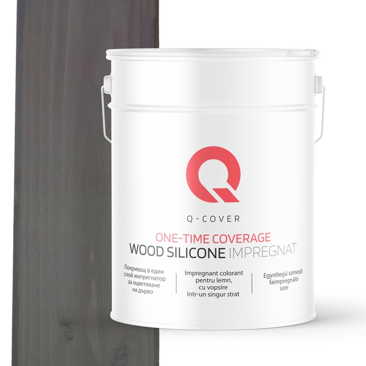 Fapác impregnálás, egyrétegű festéssel, Q-Cover, Antracit, kültéri használatra, vízbázisú, környezetbarát, könnyen felvihető, nagyon hatékony, szennyeződésálló, tartós színek, UV-álló, 10L
